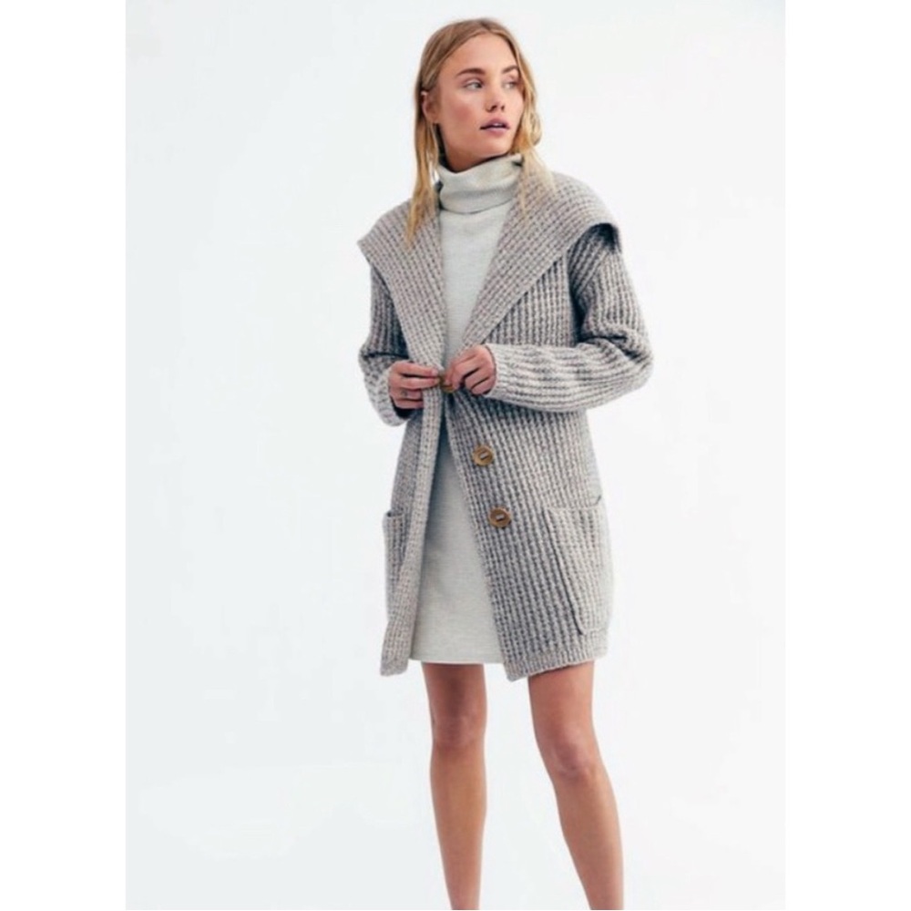 Free People Chunky Waffle Knit Long Open Cardigan